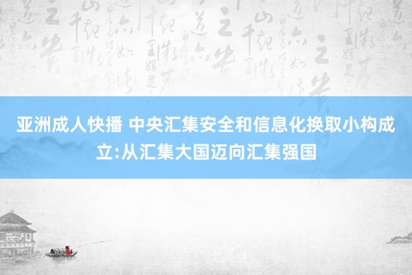 亚洲成人快播 中央汇集安全和信息化换取小构成立:从汇集大国迈向汇集强国