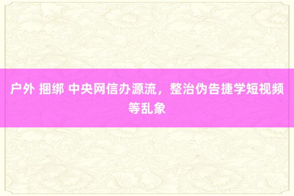 户外 捆绑 中央网信办源流，整治伪告捷学短视频等乱象